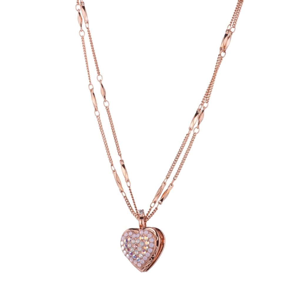 Double Sided Pavé Heart Pendant in "Snowflake" - Rose Gold