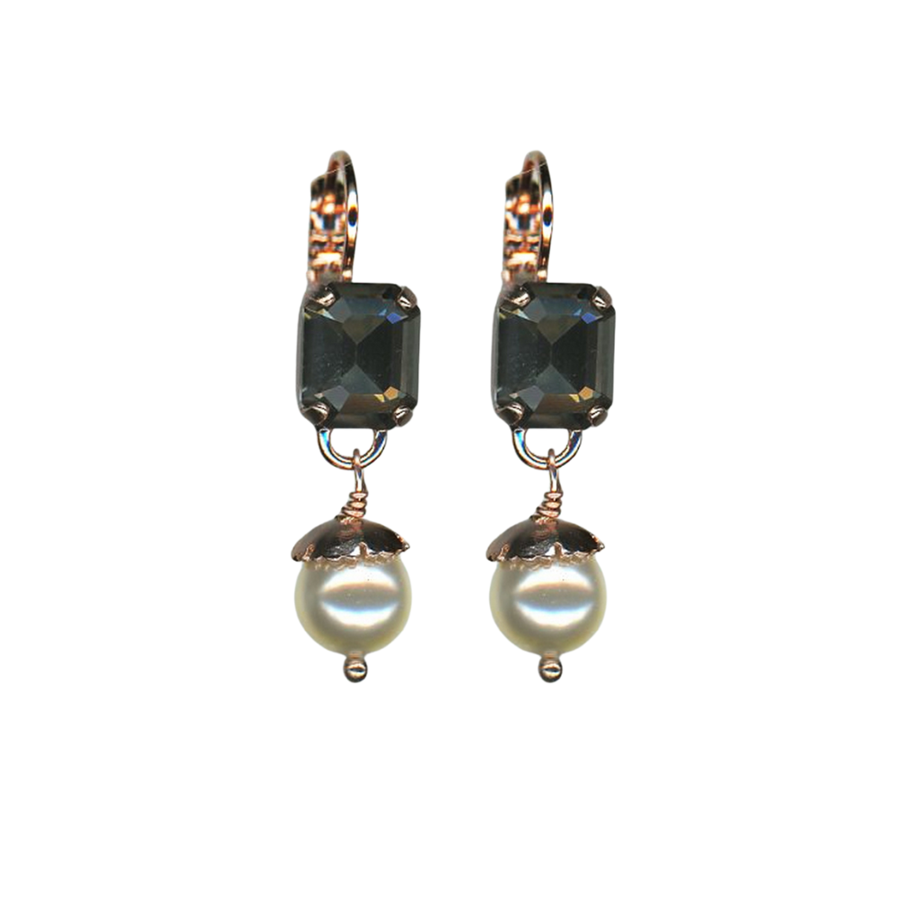 Small Emerald Leverback Earrings with Pearl Drop in "Ice Queen" *Custom*