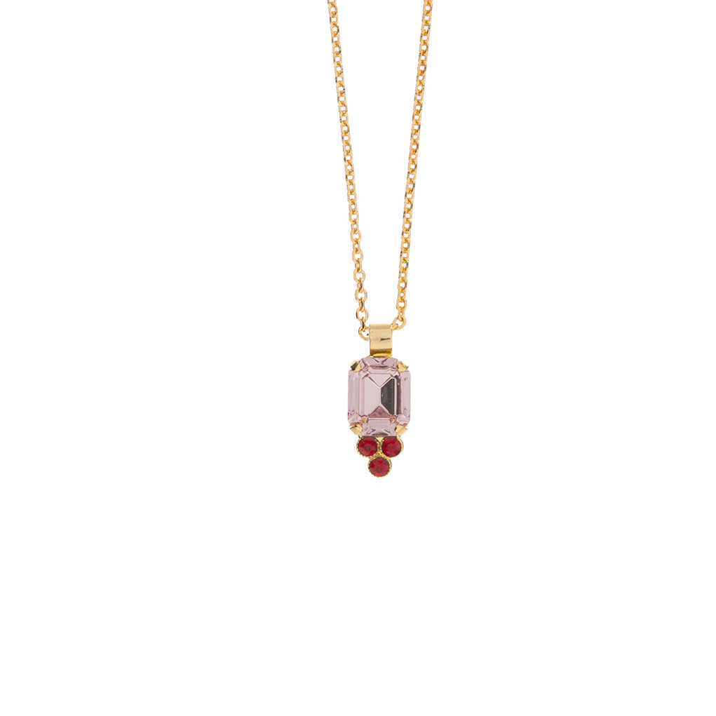 Petite Emerald Cut Pendant in "Cranberry Crush" - Yellow Gold