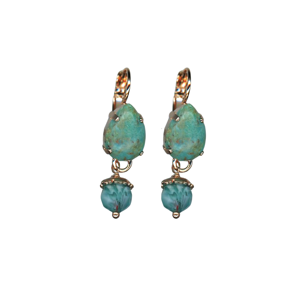 Medium Pear Leverback Earrings with Drop in "Aqua Vista" *Custom*