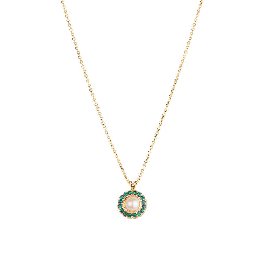 Halo Disc Pendant in "Emerald and Pearl" - Yellow Gold