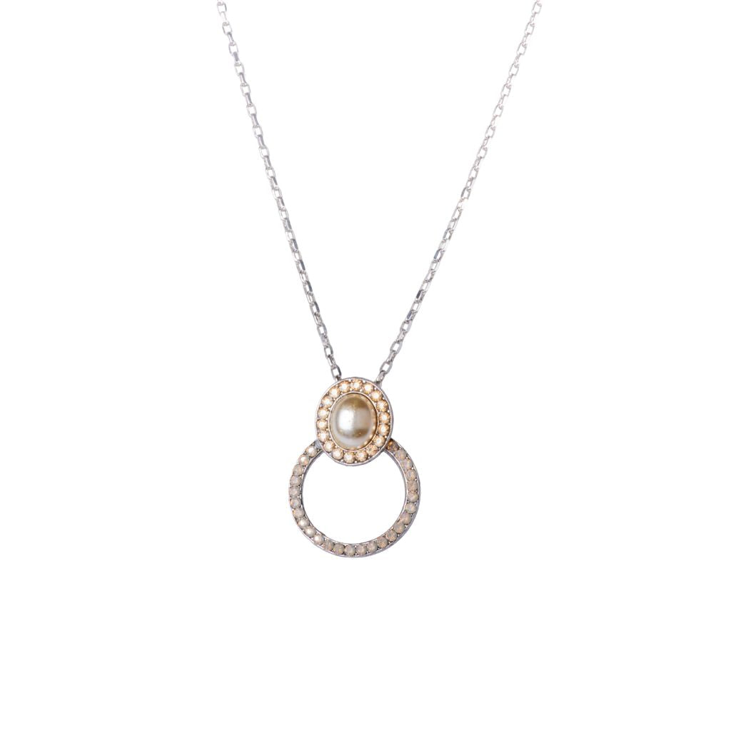 Open Circle Pendant with Cluster Element in "Champagne and Caviar" - Antique Silver