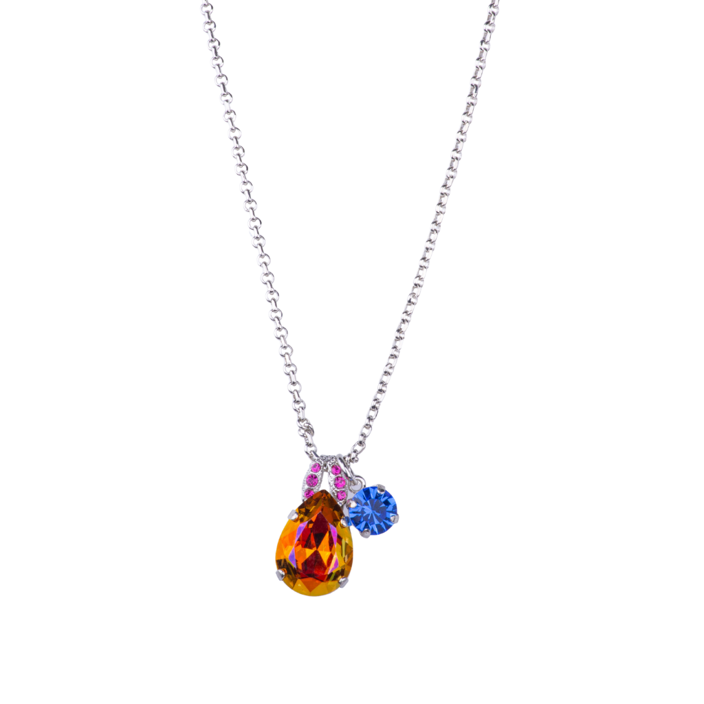 Double Stone Pear Pendant in "Bougainvillea" - Rhodium
