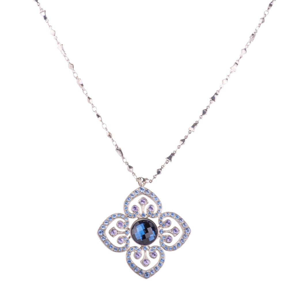 Pendant with Heart Adornments in "Electric Blue" - Rhodium