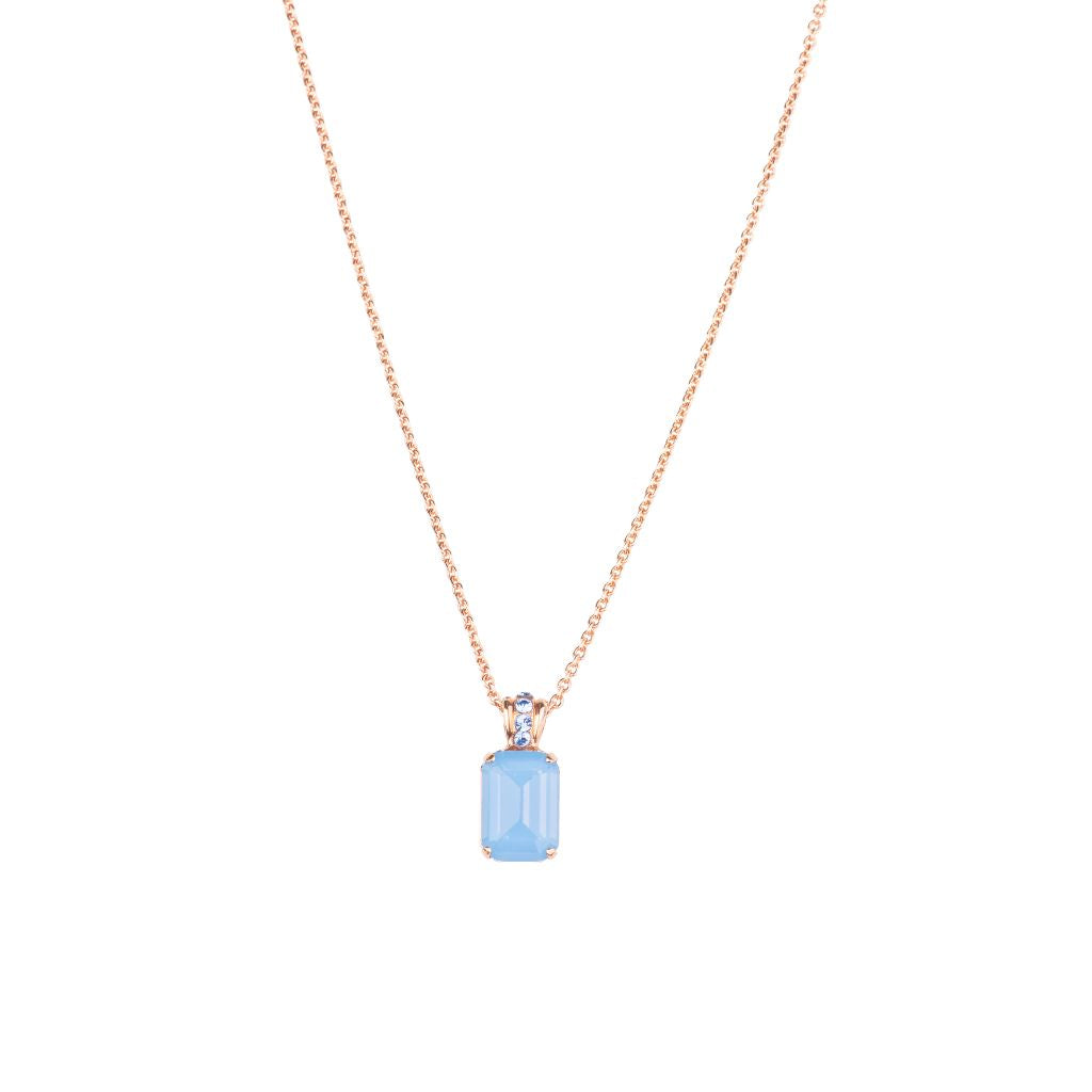 Emerald Cut Pendant with Decorated Bale in "Light Sapphire" - Rose Gold