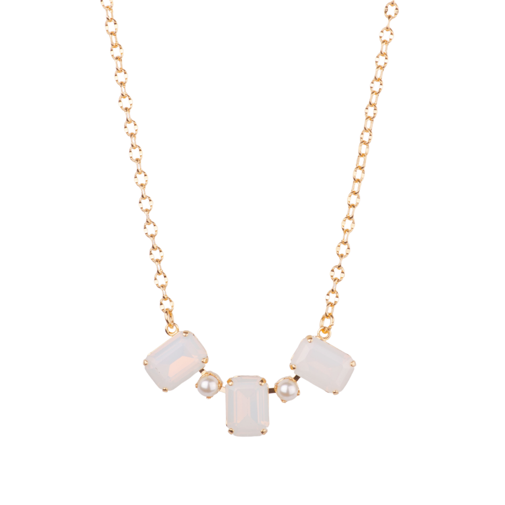 Large Emerald Trio Pendant in "White Opal" - Yellow Gold