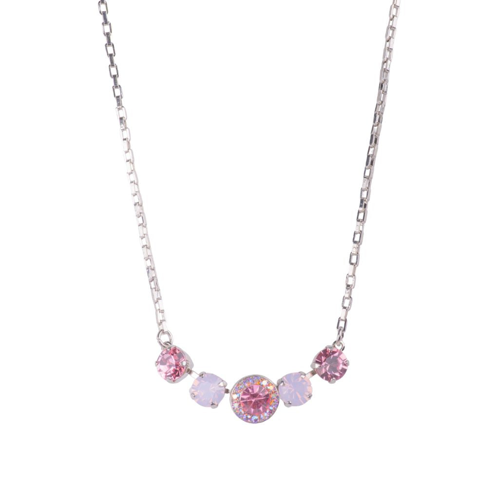Five Stone Halo Pendant in "Light Pink" - Rhodium