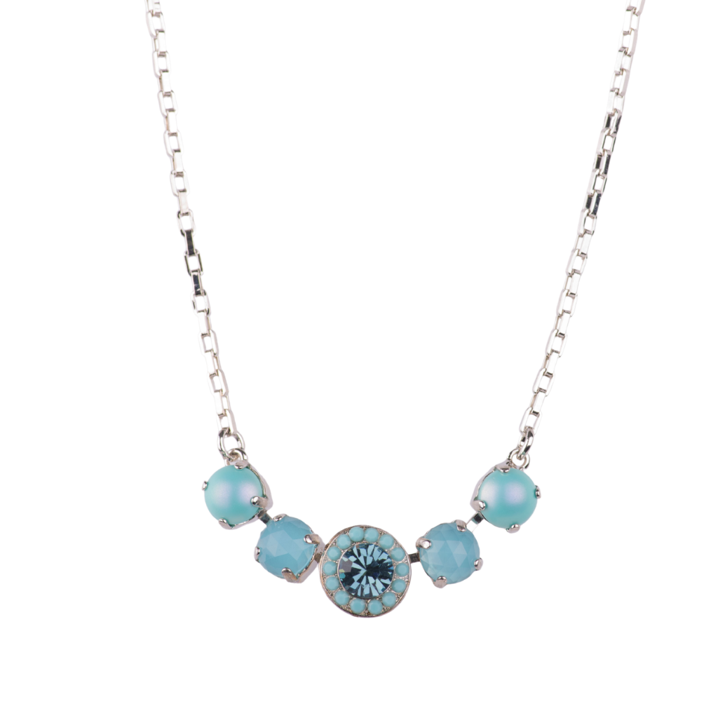 Five Stone Halo Pendant in "Crystal Blue" - Rhodium