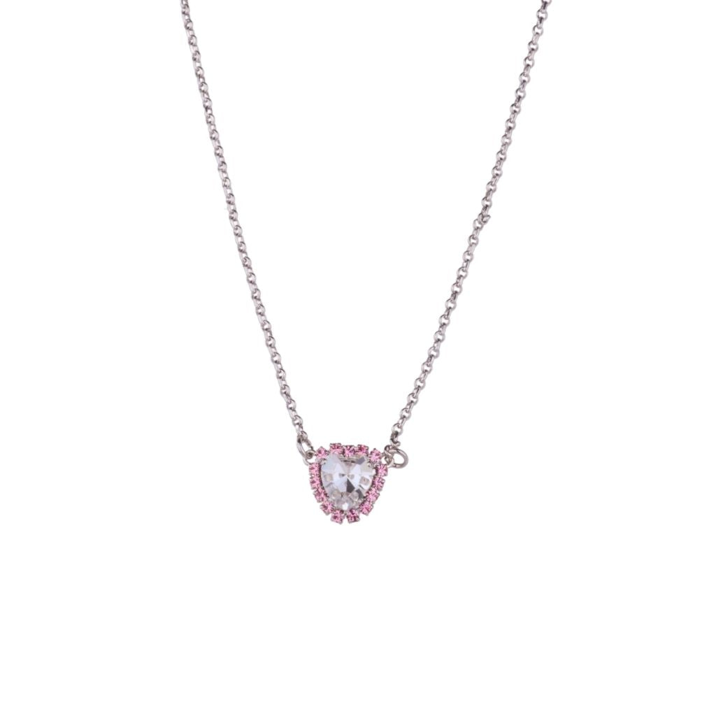 Halo Heart Pendant in "Clear Light Rose" - Rhodium