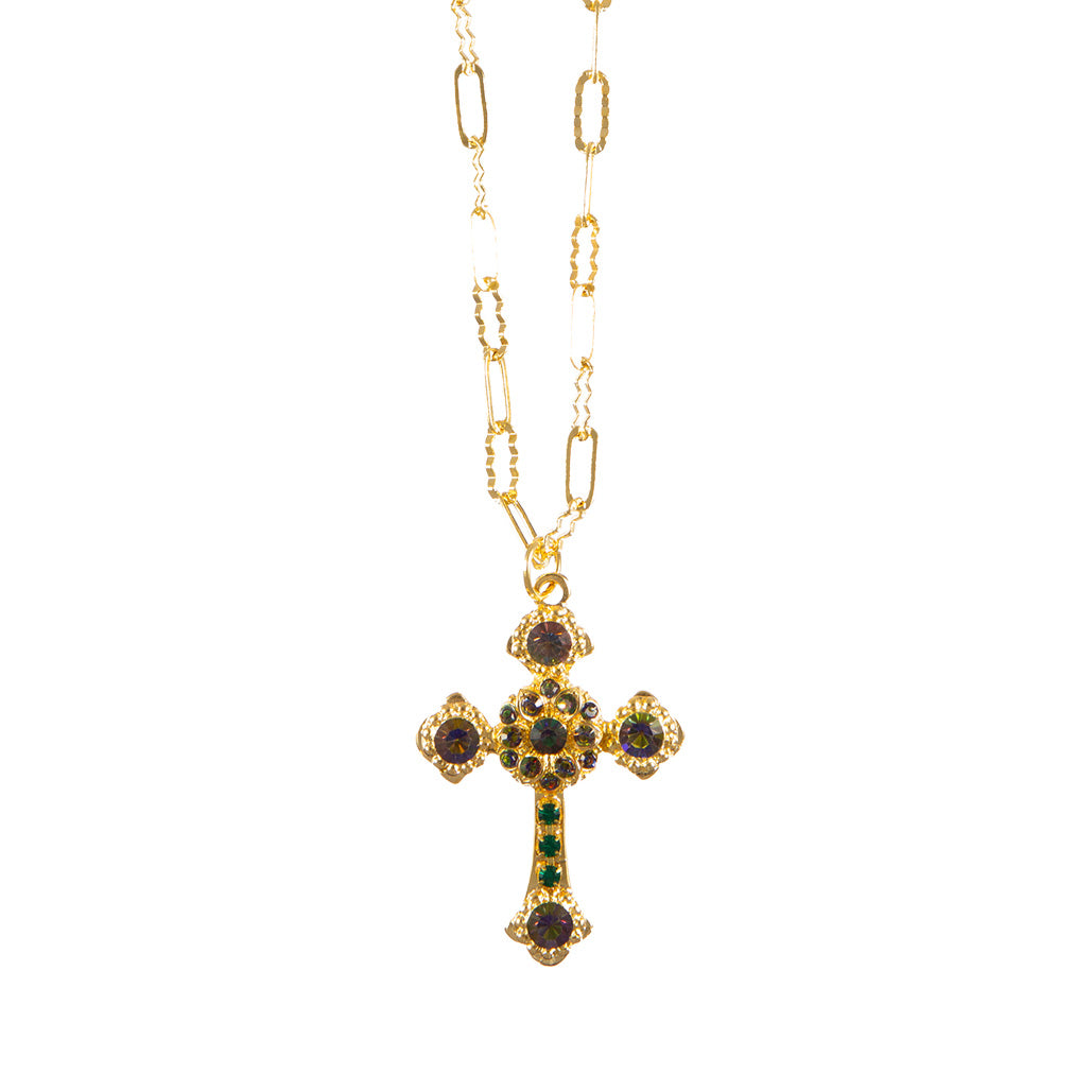 Flat Cross Pendant with Paperclip Chain in "Twilight Serenade" *Custom*