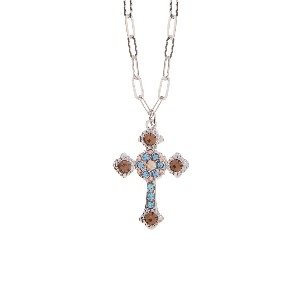 Flat Cross Pendant with Paperclip Chain in "First Toast" *Custom*