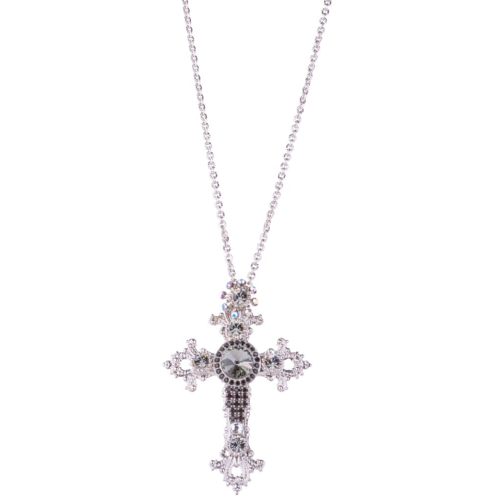 Extra Luxurious Lavish Cross Pendant in "Obsidian Shores" - Rhodium