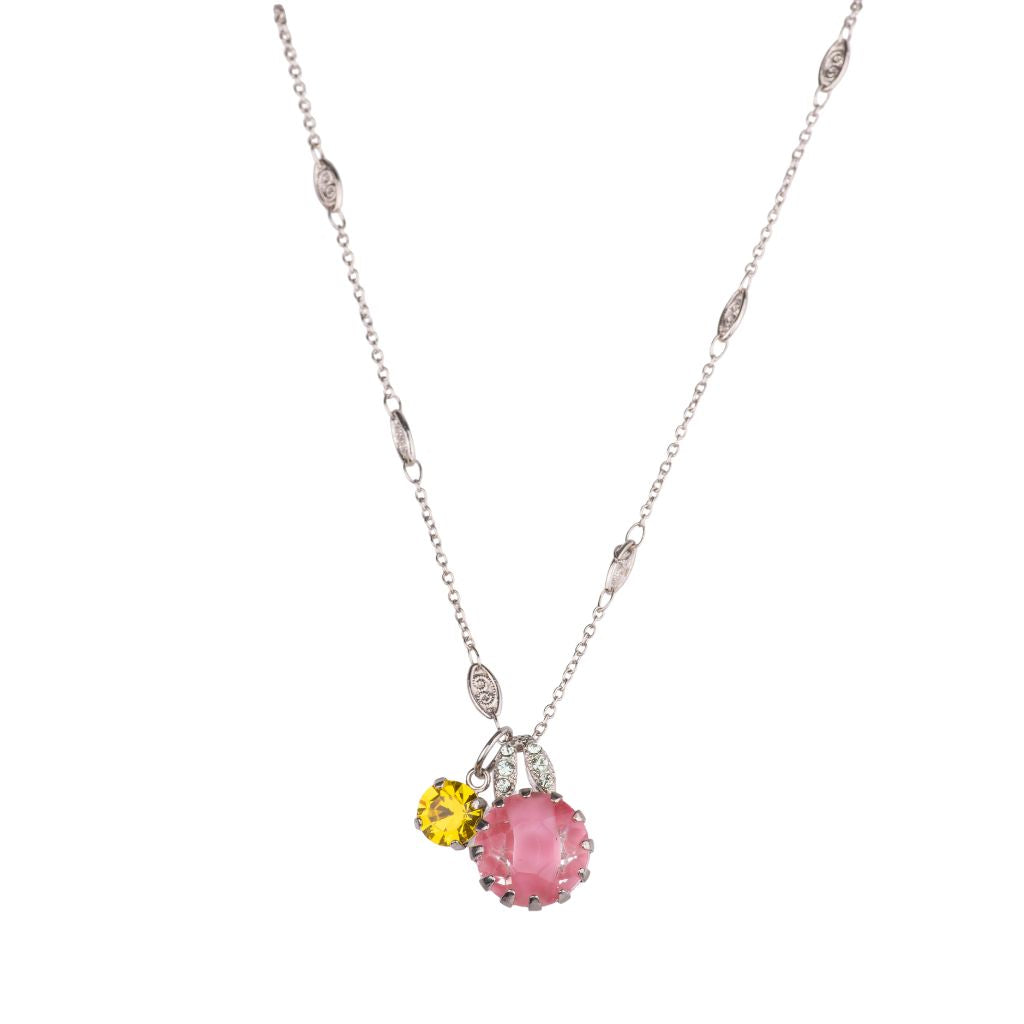 Extra Luxurious Double Stone Pendant in "Saltwater Taffy" - Rhodium