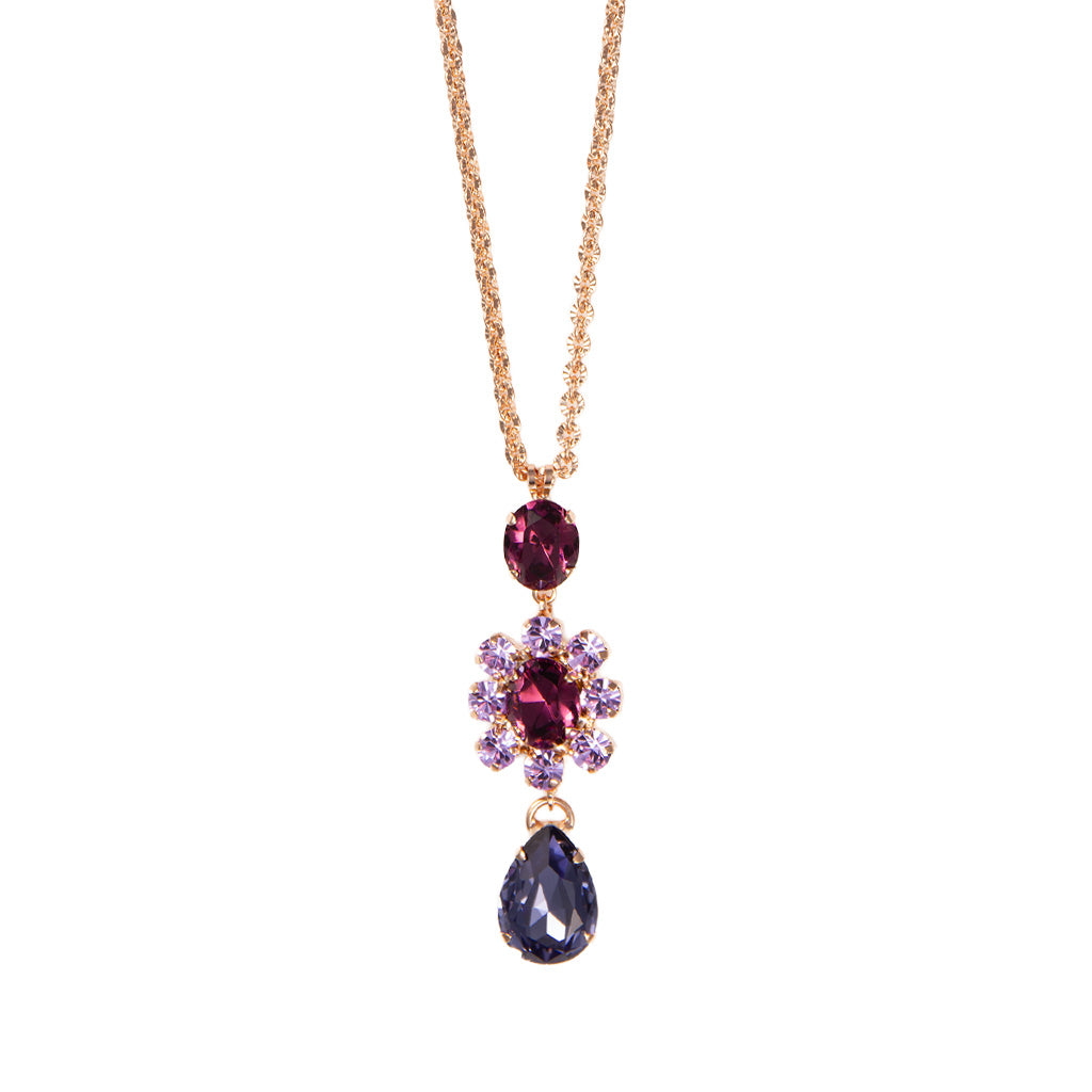 Large Halo Oval Pendant with Pear Drop in "Amethyst" - Yellow Gold
