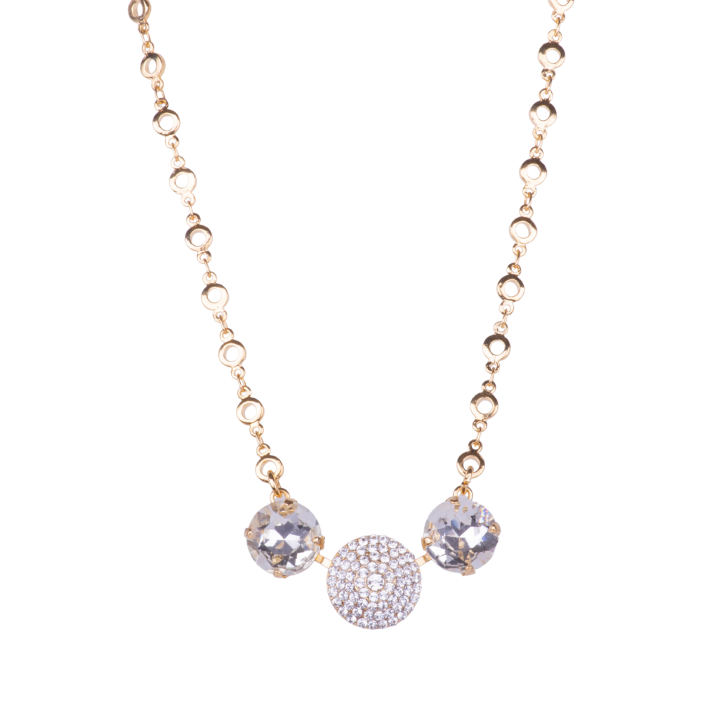 Extra Luxurious 3 Stone Pave Pendant "Clear" - Yellow Gold
