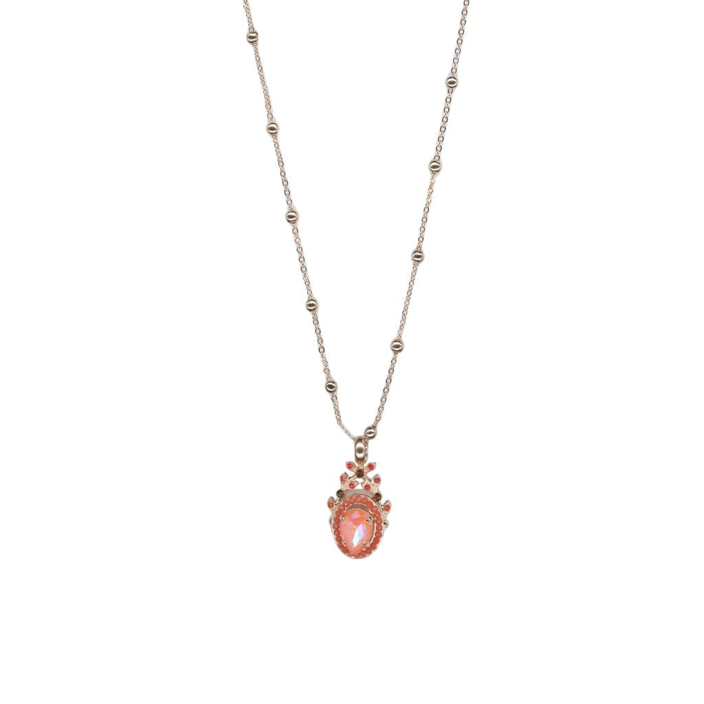 Long Embellished Pear Pendant in "Pumpkin Spice" - Rose Gold