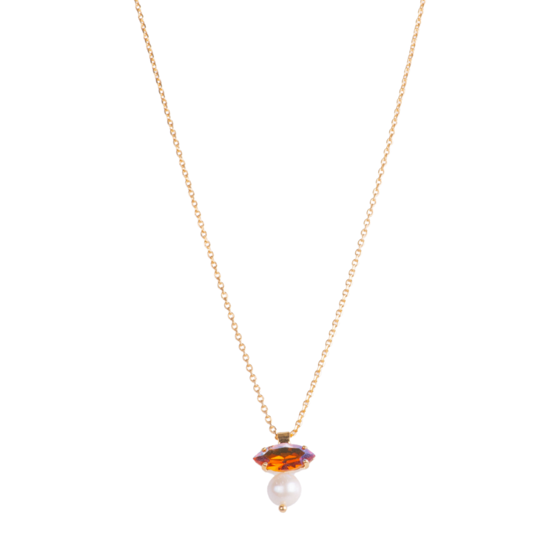 Marquise Stone Pendant in "Aurora Topaz and Pearl" - Yellow Gold