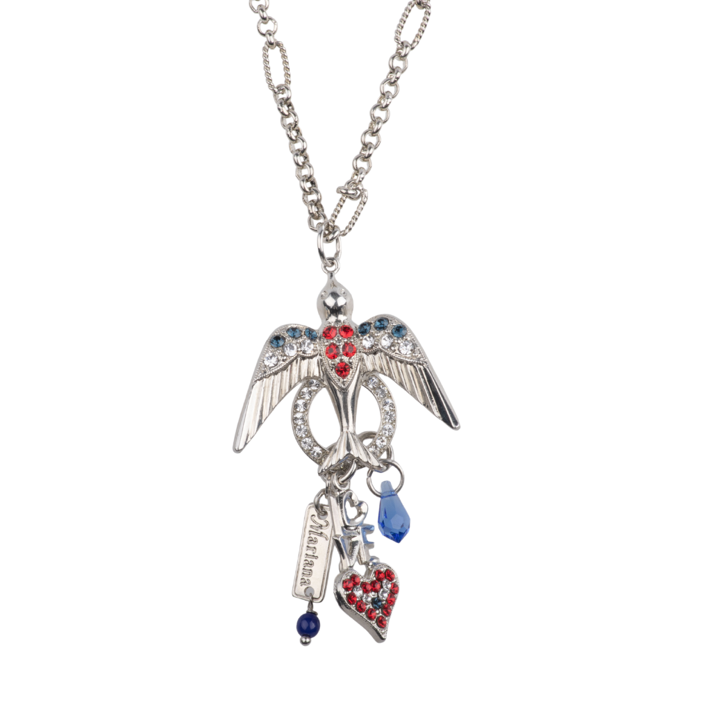 Bird Multi-Charm Pendant in "Americana" - Rhodium