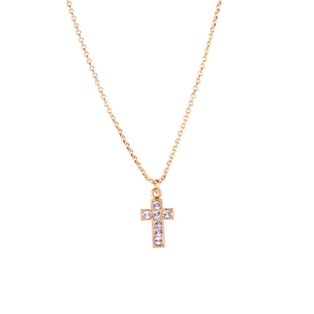 Petite Cross Pendant in "Clear" - Yellow Gold