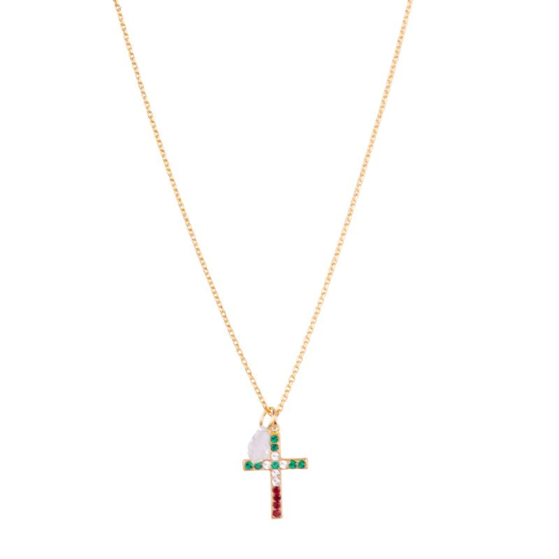 Petite Cross Pendant with Briolette in "Holly" - Yellow Gold