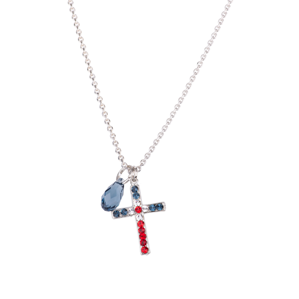 Petite Cross Pendant with Briolette in "Americana" *Custom*