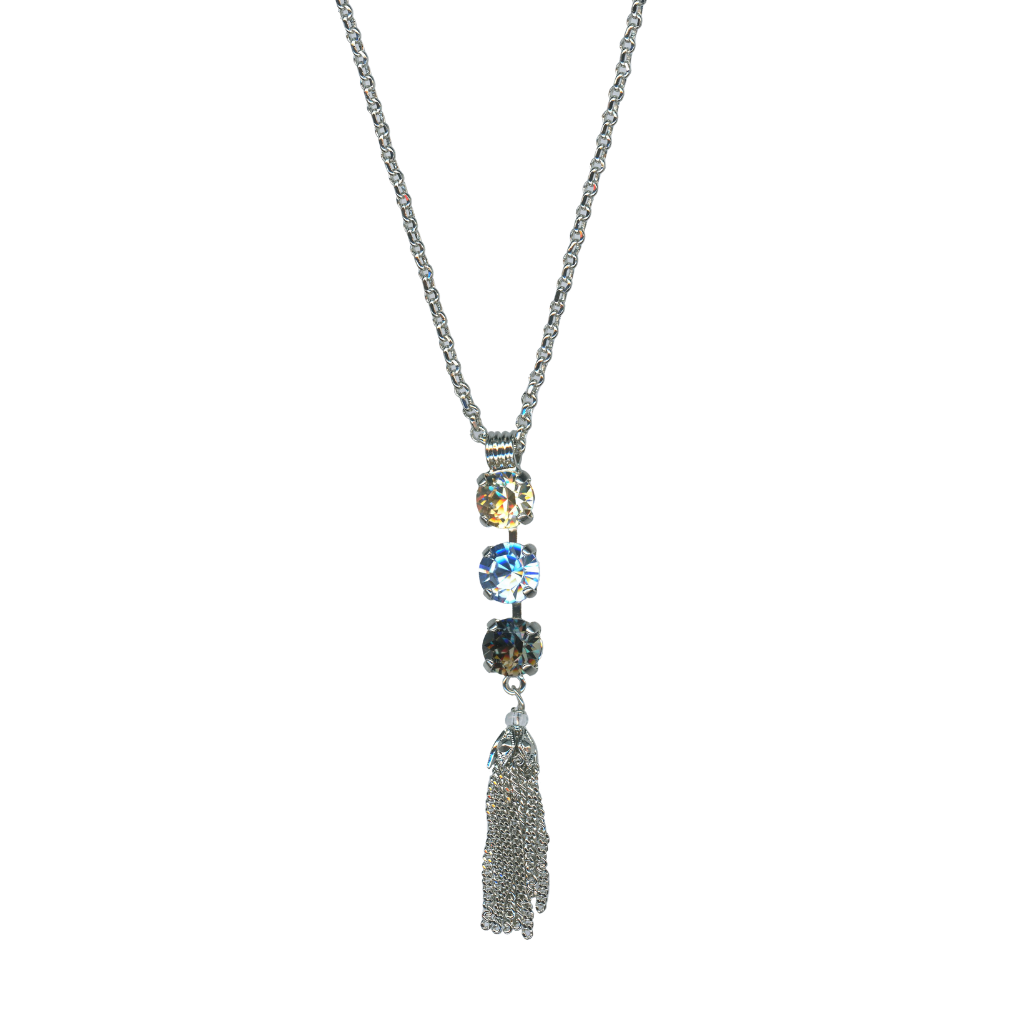 Medium Three Stone Pendant with Tassel in "Morning Mist" *Custom*