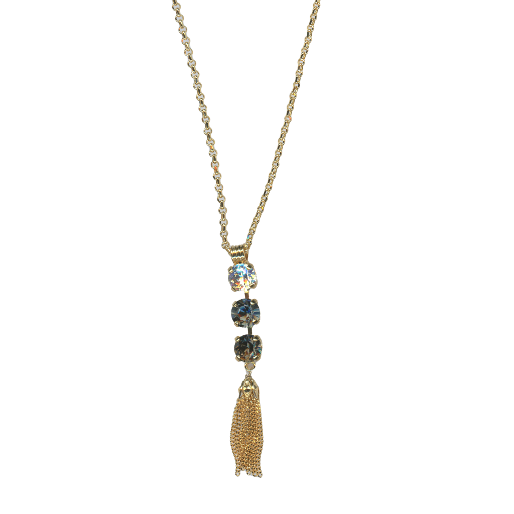 Medium Three Stone Pendant with Tassel in "Fresh Ice" *Custom*