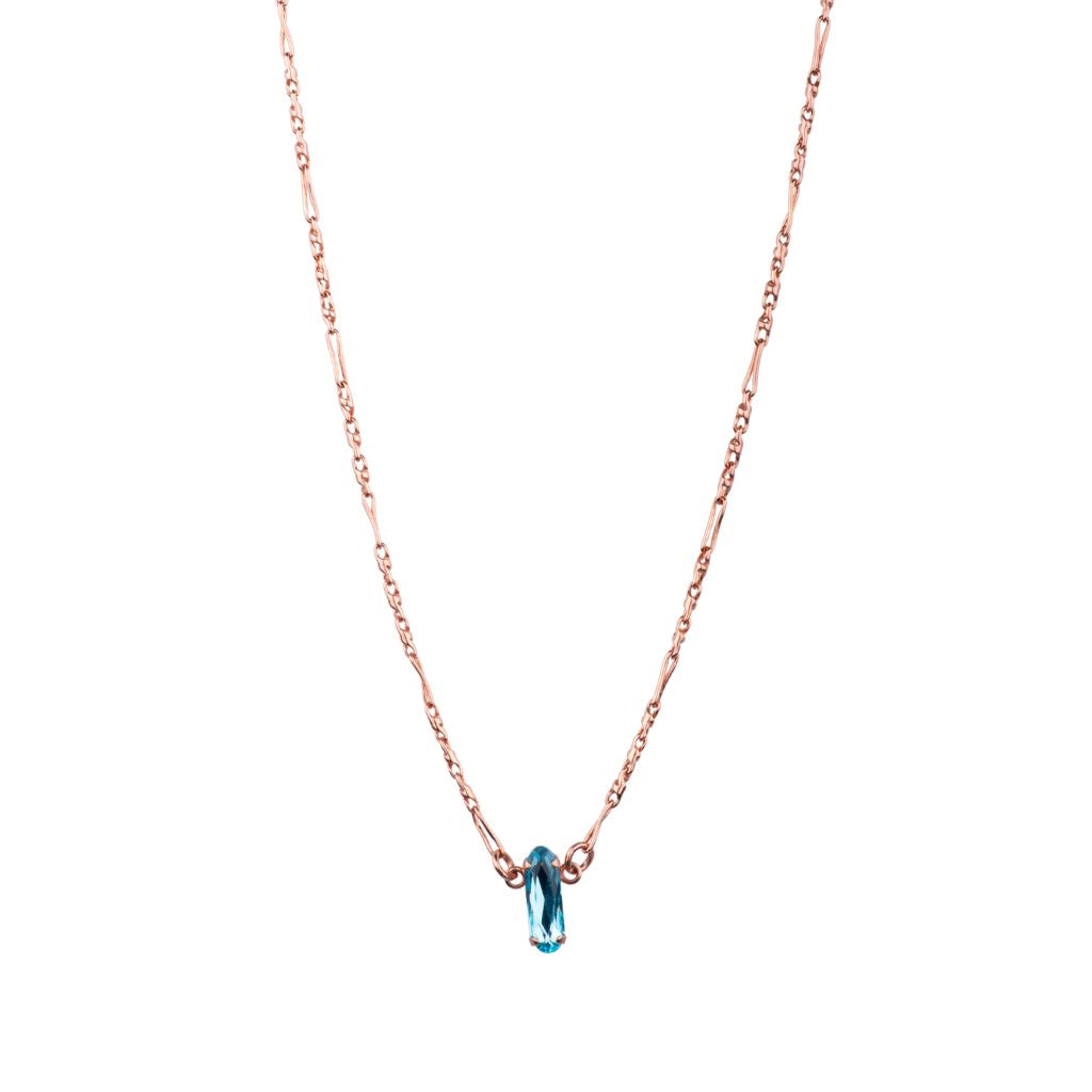 Long Oval Single Pendant  in "Aquamarine" - Rose Gold
