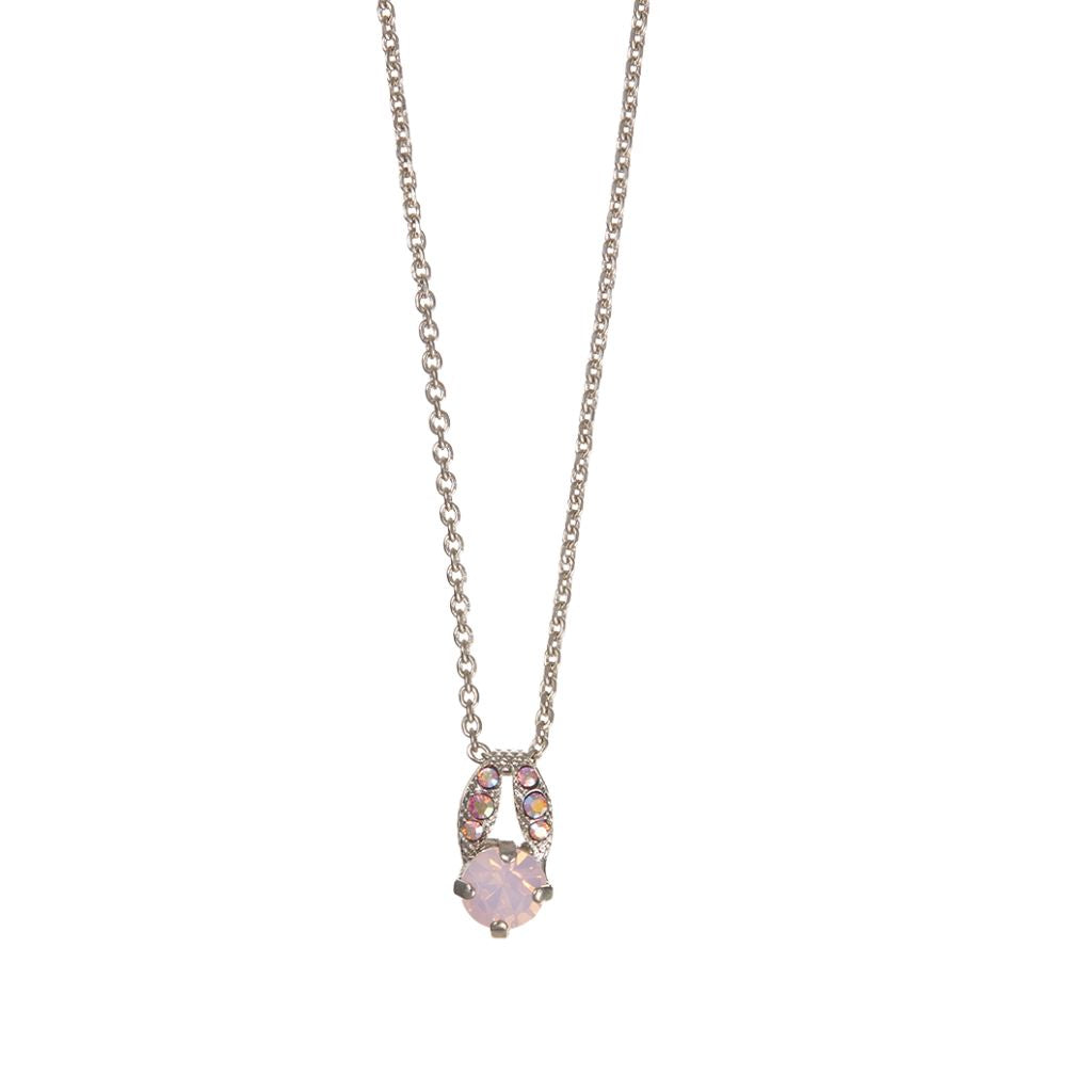 Petite Ornate Pendant in "Flamingo" - Rhodium