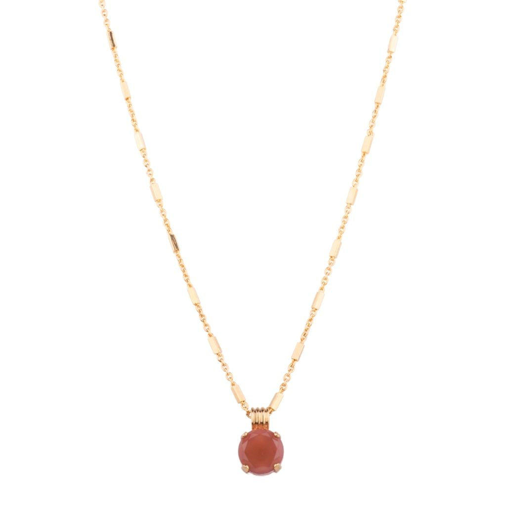 Large Round Single Stone Pendant in "Burnt Orange" - Yellow Gold