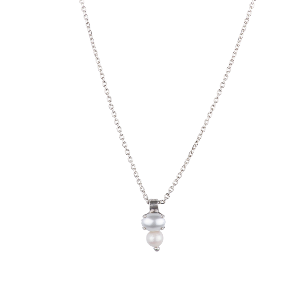 Oval Stone Pendant in "Pearls" - Rhodium