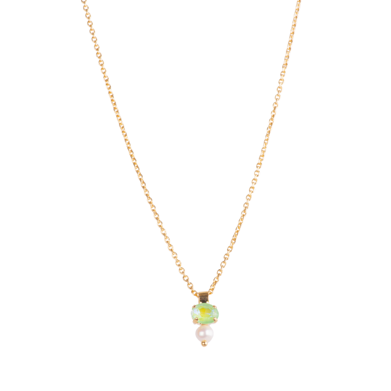 Oval Stone Pendant in "Sunkissed Peridot and Pearl" - Yellow Gold