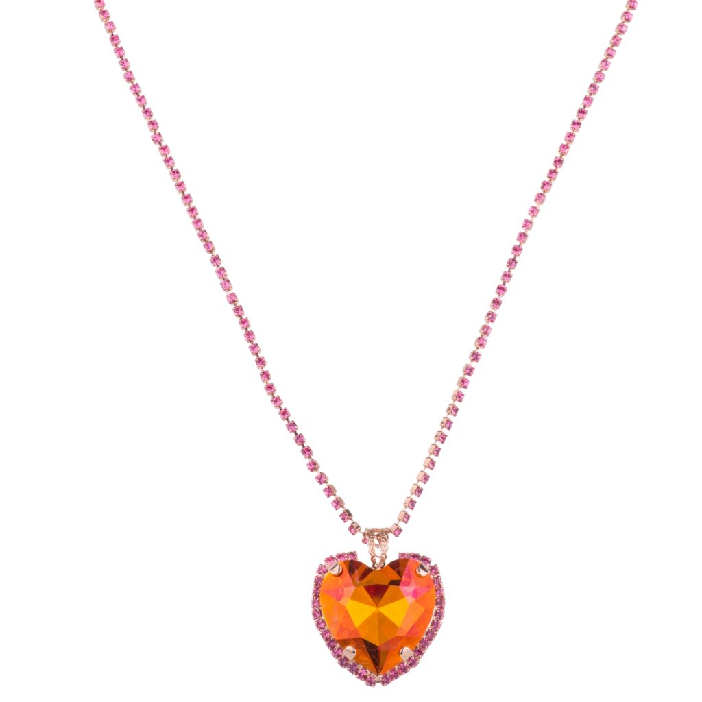 Heart Halo Pendant with Crystal Chain in "Bougainvillea" - Rose Gold