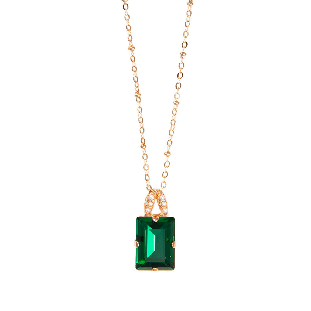 Extra Luxurious Baguette Pendant in "Emerald and Pearl" (Choose Your Plating)