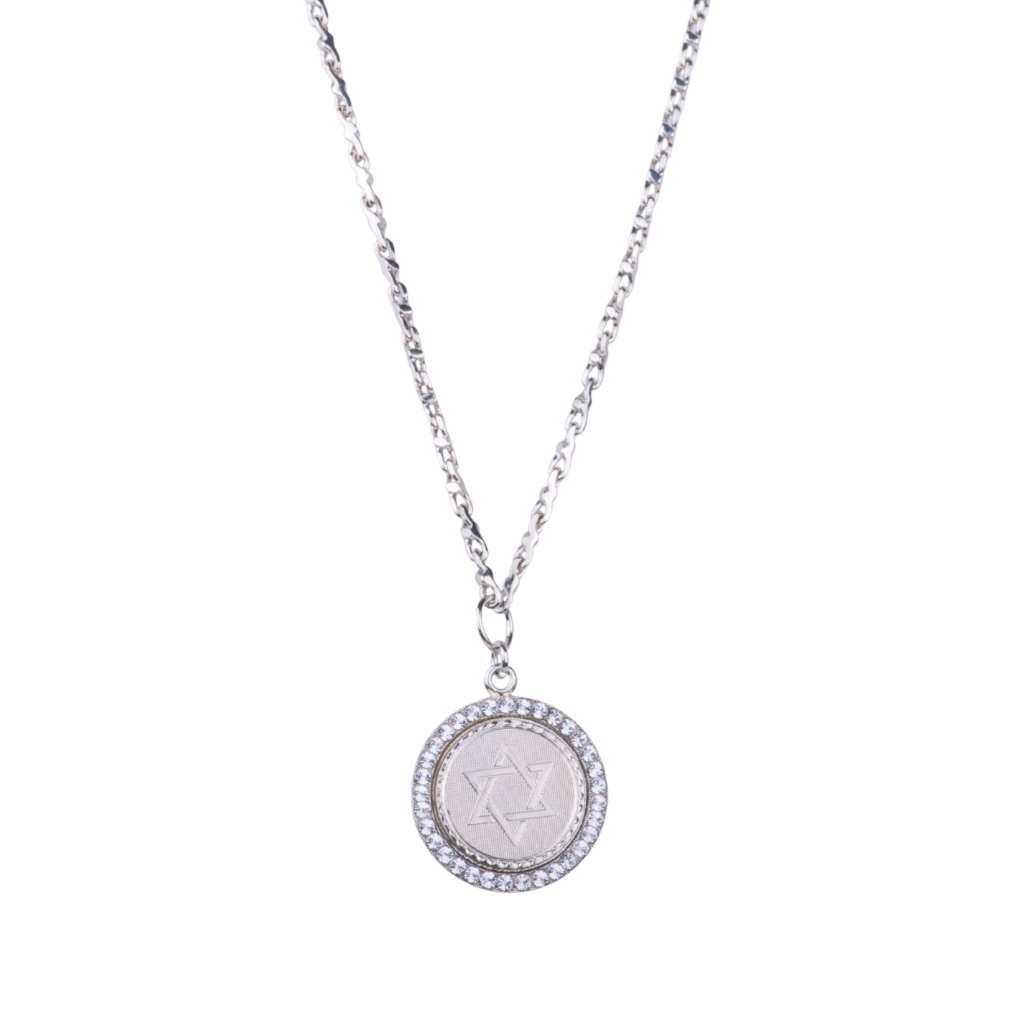 Halo Star of David Pendant in "Clear" - Rhodium