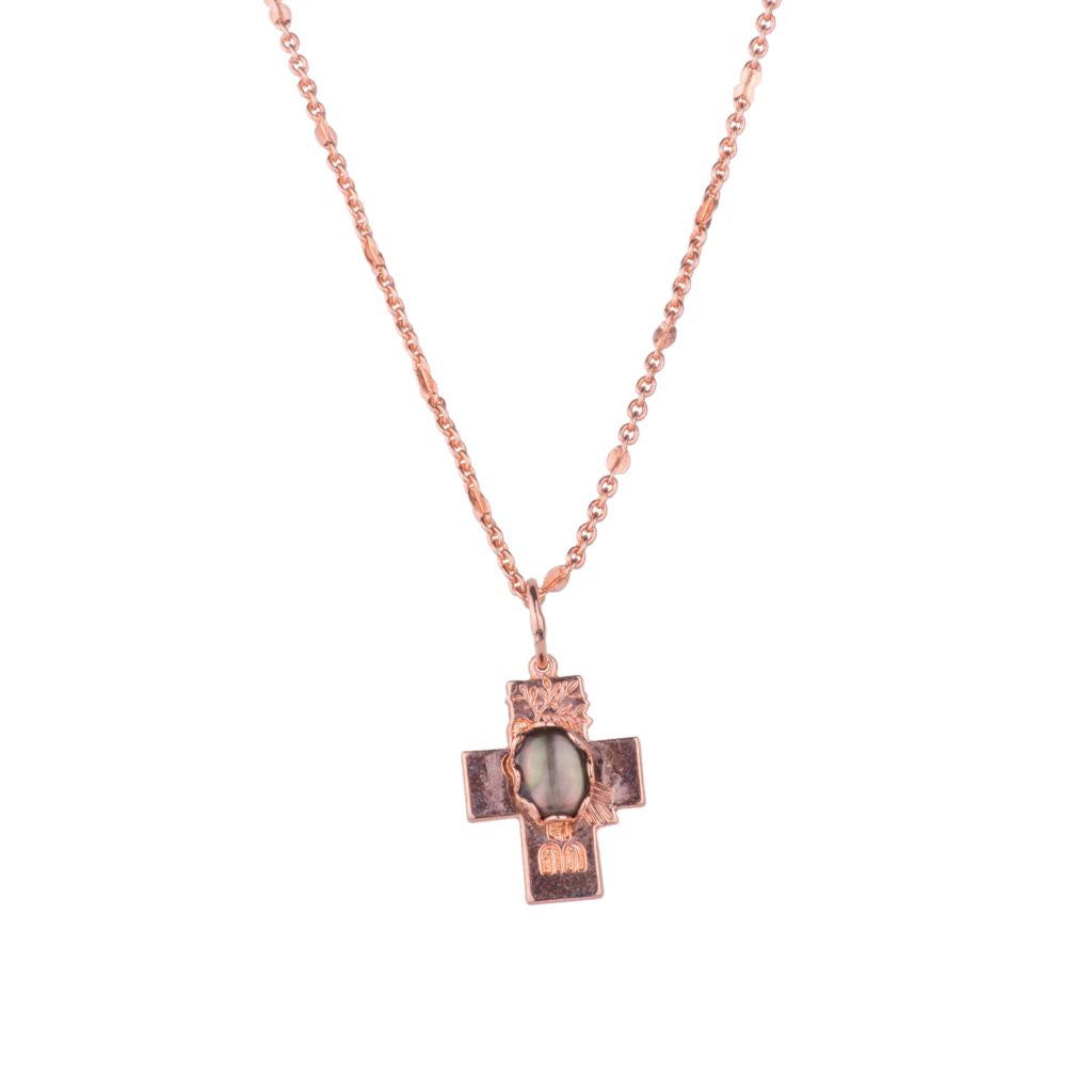 Small Cross Pendant in "Black Shell" - Rose Gold