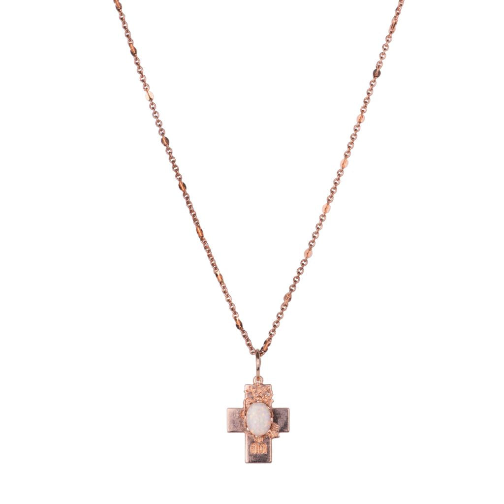 Small Cross Pendant in "Champagne Opalite" - Rose Gold