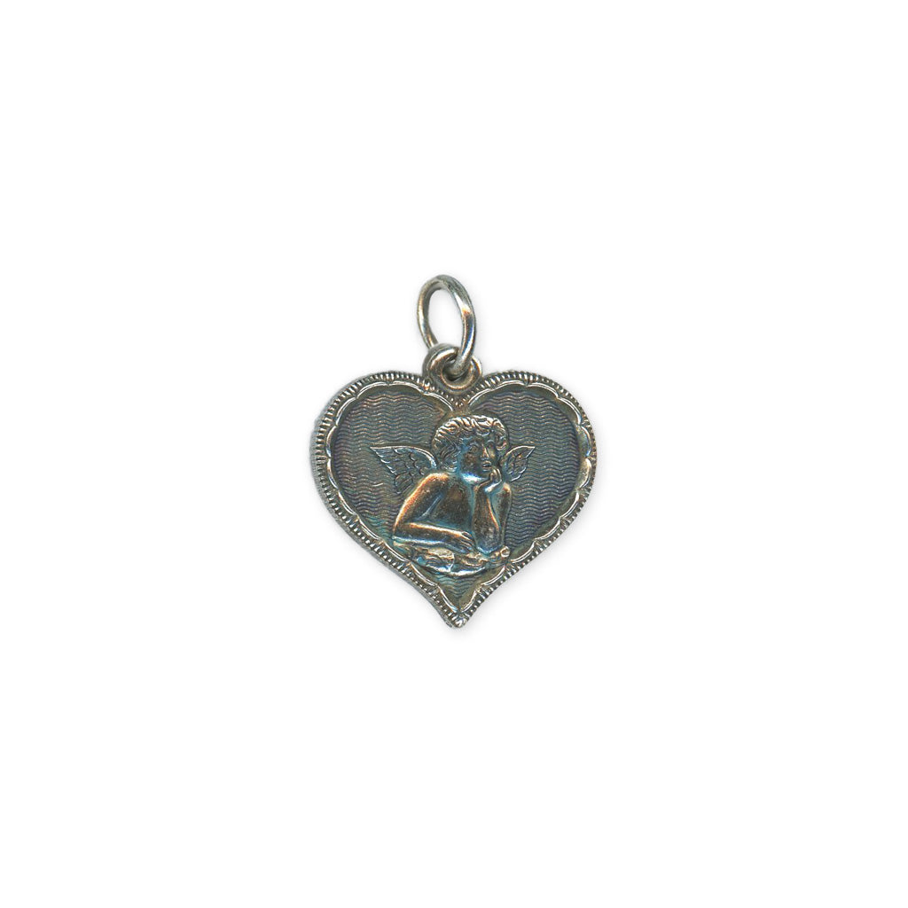 Guardian Angel Heart Charm - Antique Silver