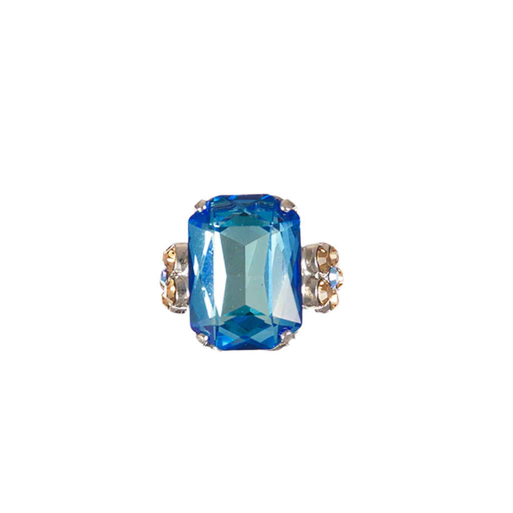 Large Emerald Cut Flower Ring in "Indigo Hour" *Custom*
