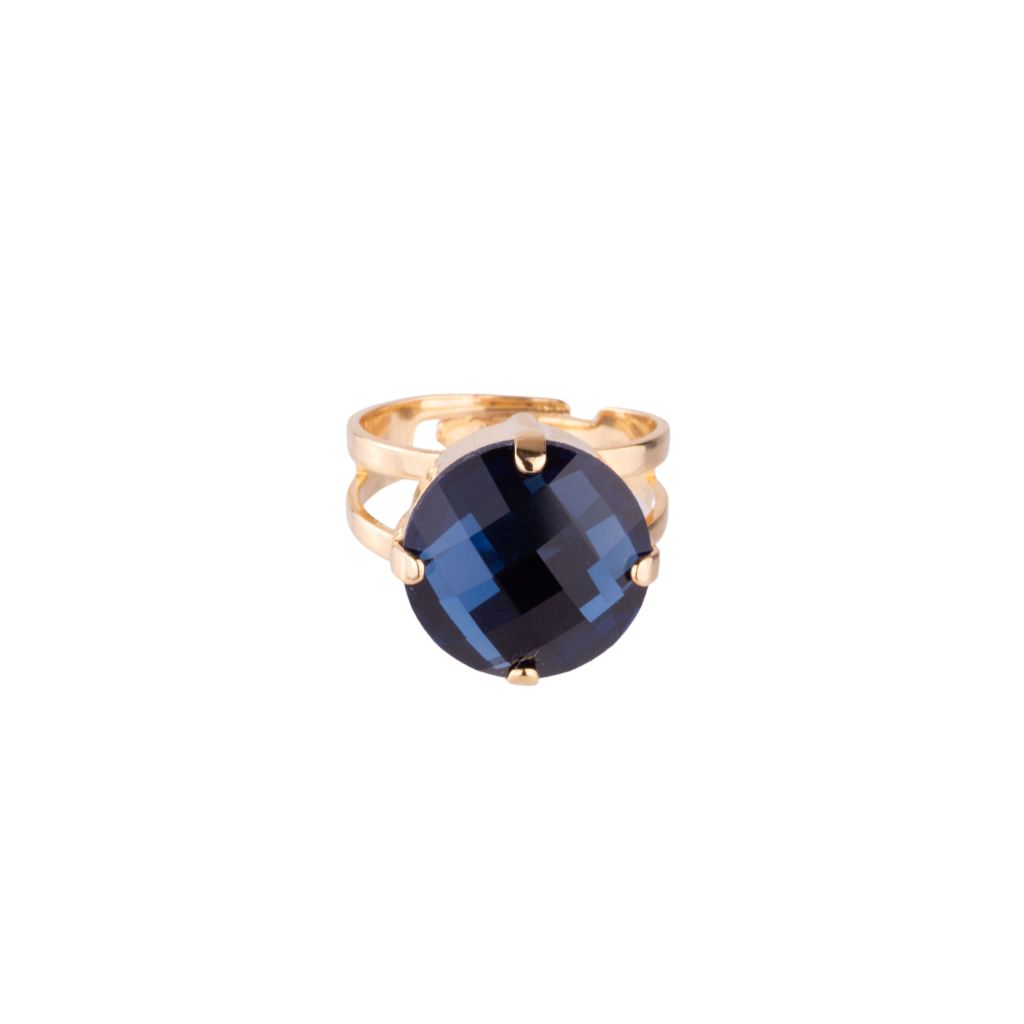 Pineapple Cut Ring in "Royal Blue" - Yellow Gold