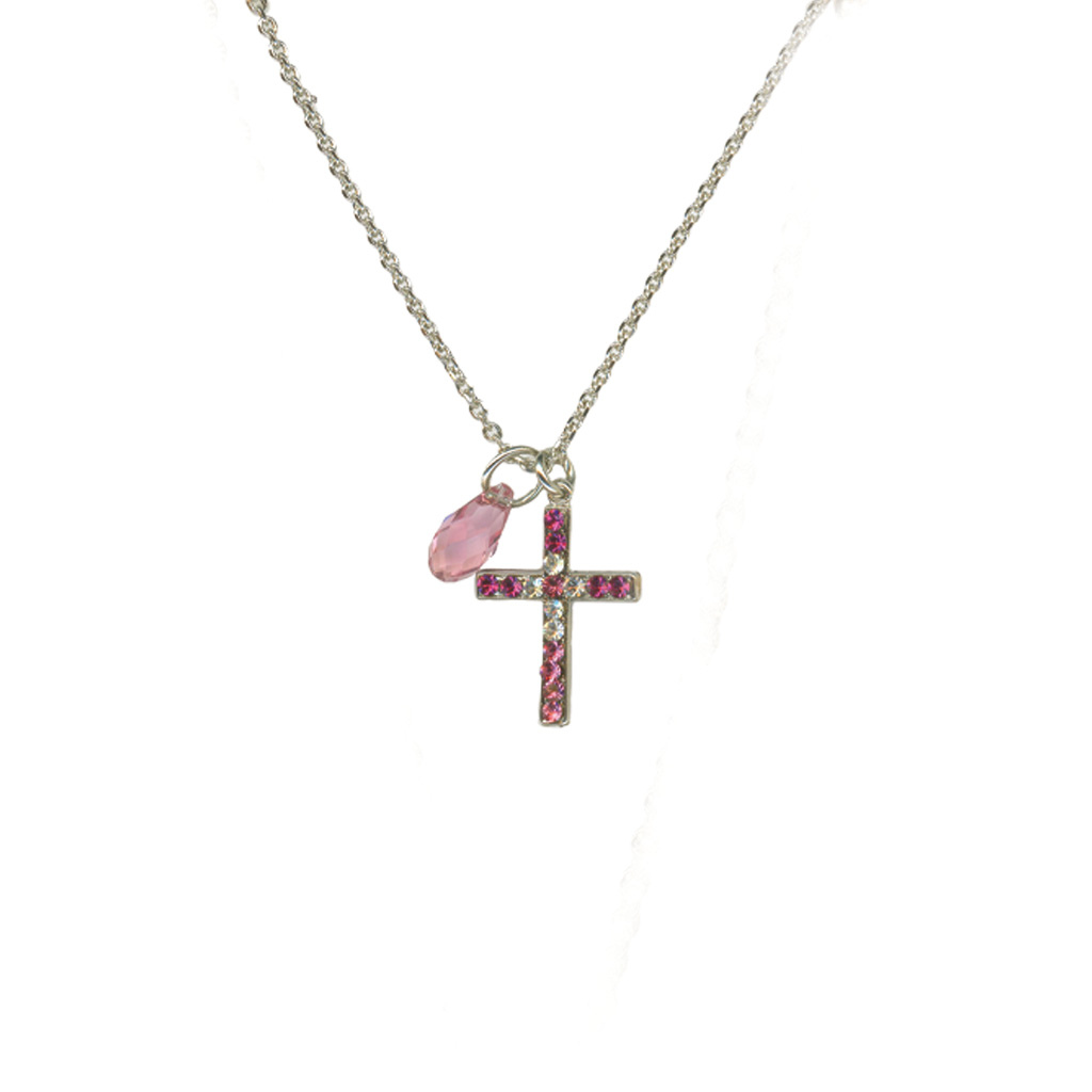 Petite Cross Pendant with Briolette in "Bougainvillea" *Custom*