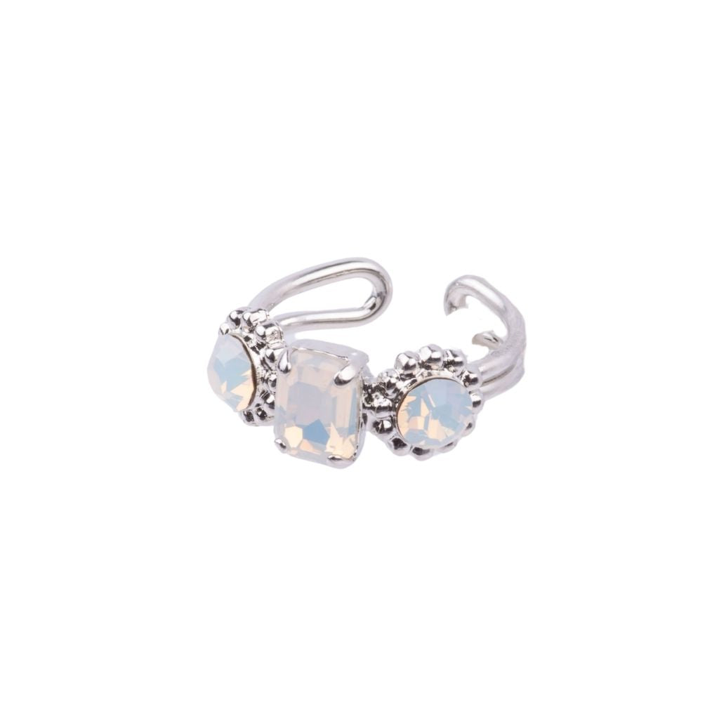 Triple Stone Ring in "White Opal" - Yellow Gold