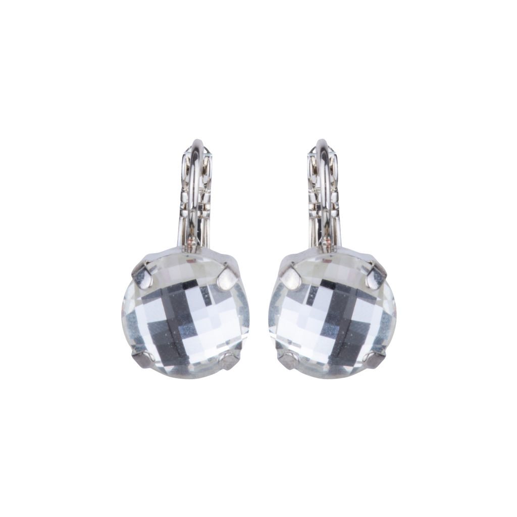 Large Round Leverback Earrings in "Checkerboard Clear" - Rhodium