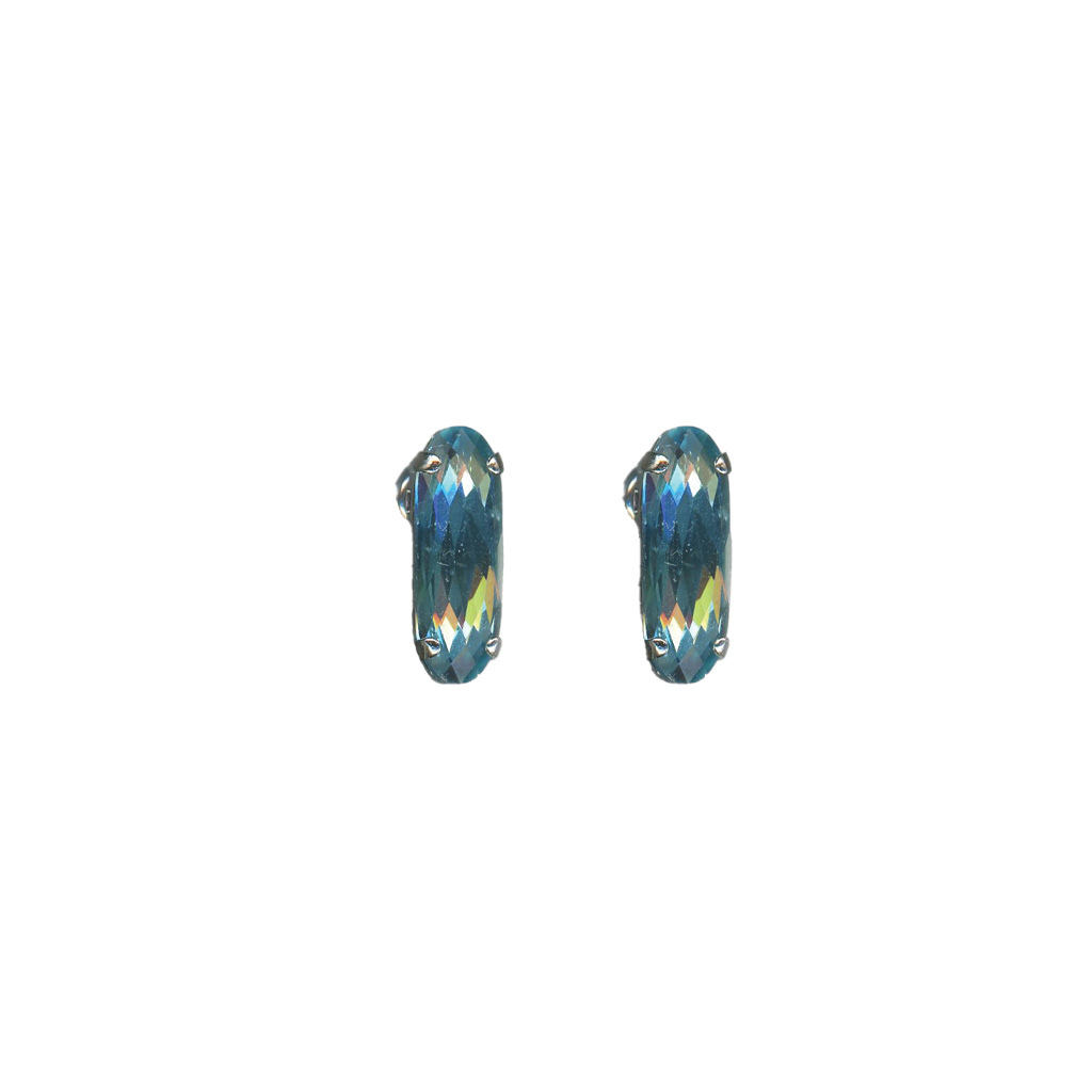 Long Oval Single Post Earring  in "Aquamarine" - Rhodium