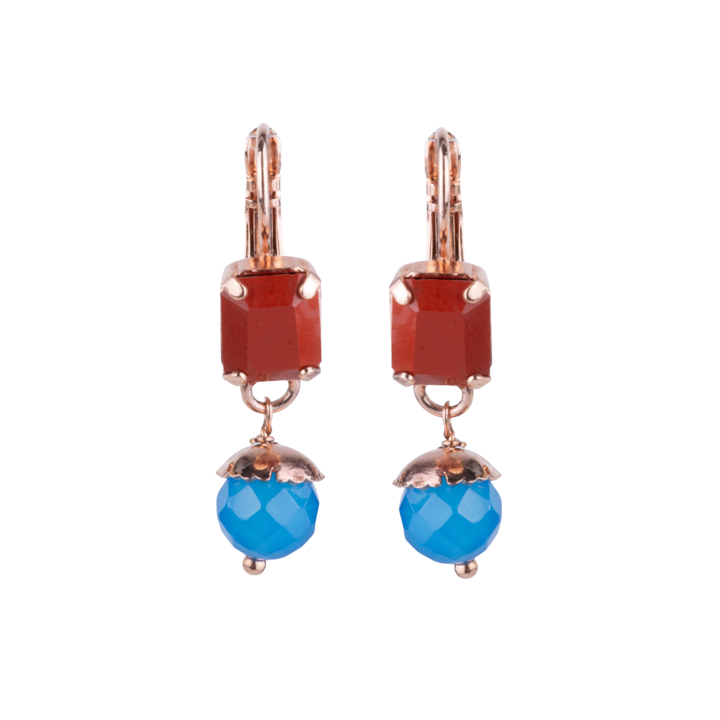 Small Emerald Leverback Earrings with Drop in "Terra" - Rose Gold