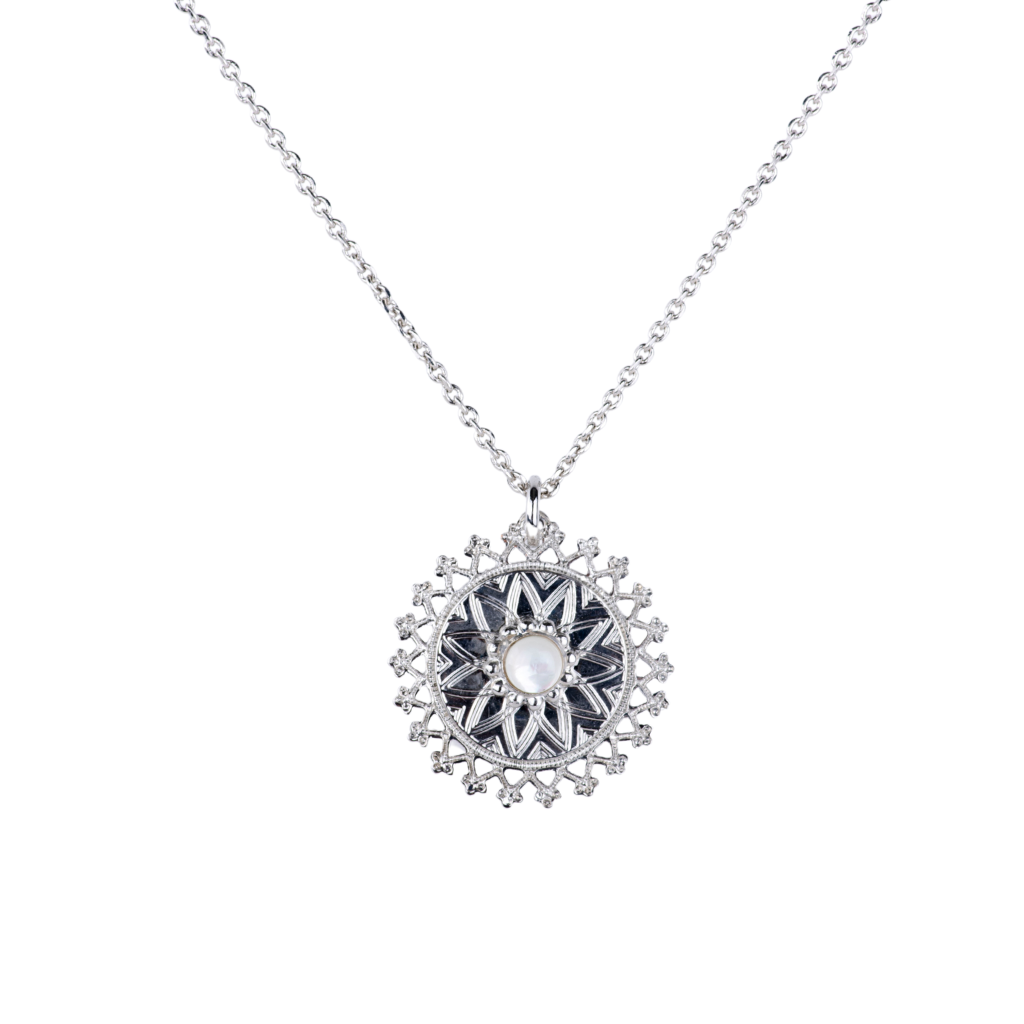 Filigree Star of David Pendant in "White Shell- Rhodium