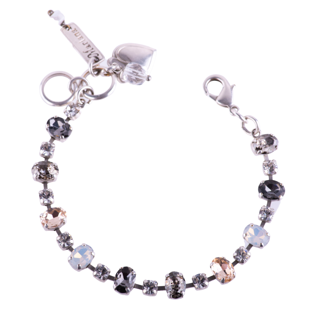 Small Oval and Round Stone Bracelet in "Ice Queen" - Rhodium