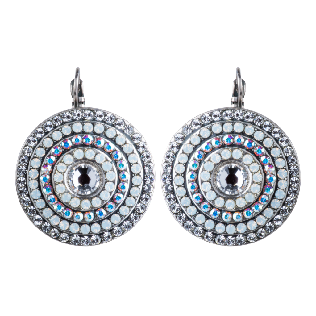 Extra Luxurious Pavé Leverback Earrings "Crystal Clear"- Antiqued Silver