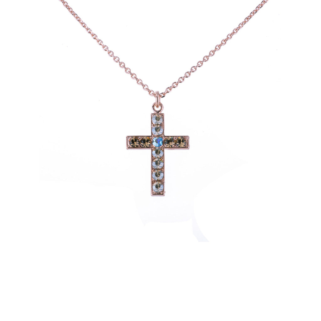 Petite Cross Pendant in "Moon Drops"- Rose Gold