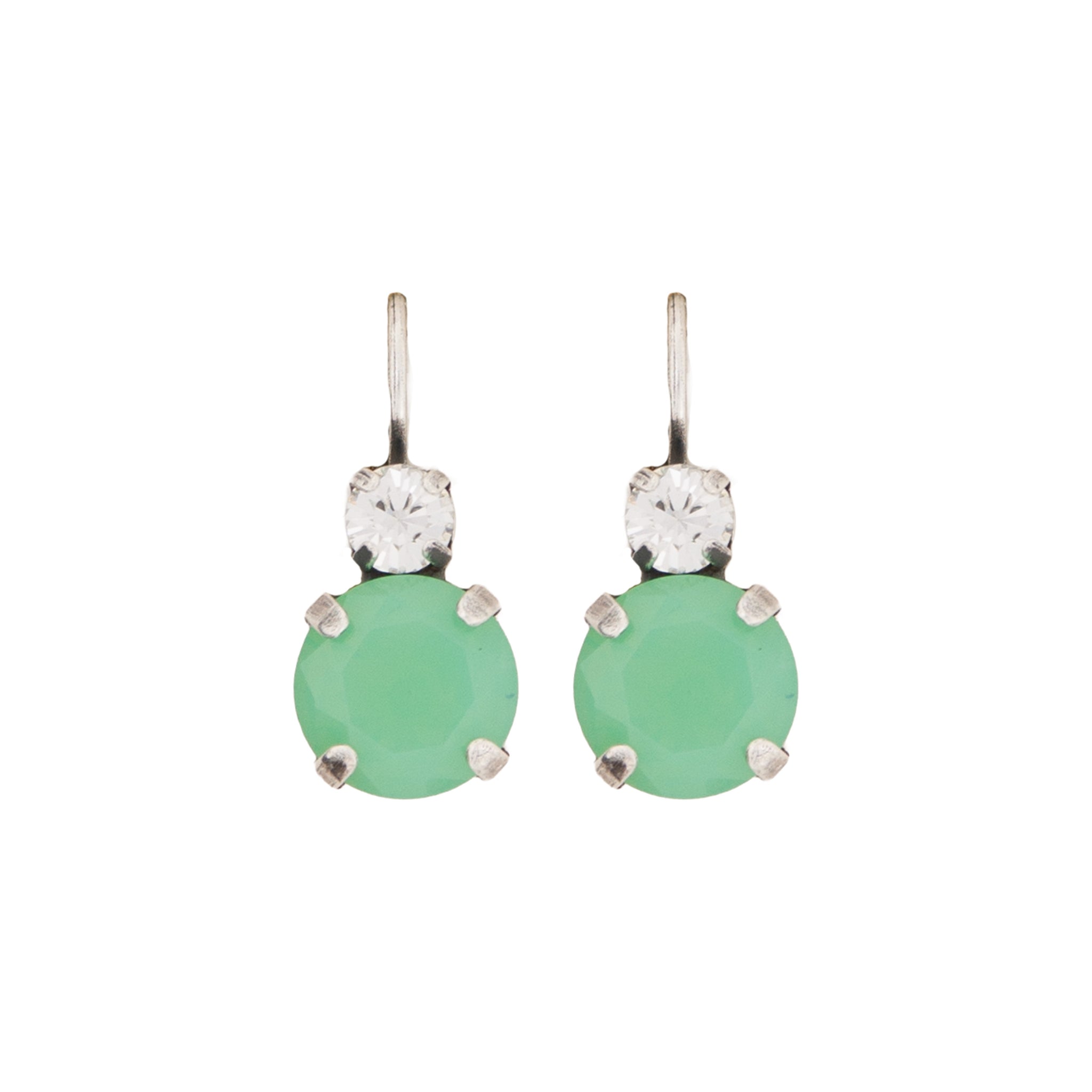 Large Double Stone Leverback Earrings in "Malibu Mint" - Antique Silver